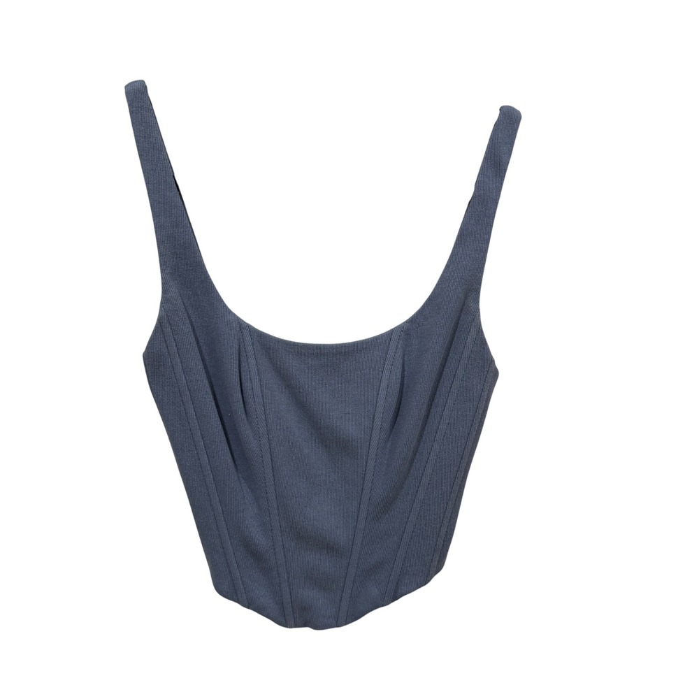Rumours Dusty Blue Ribbed Corset Crop Top C1695T Small Zip Back Tank